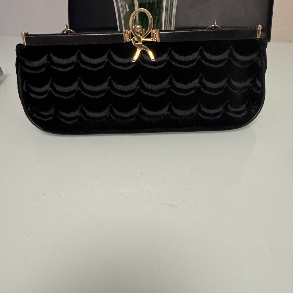 Roberta Di Camerino Black Velvet Clutch With Gold Accent
